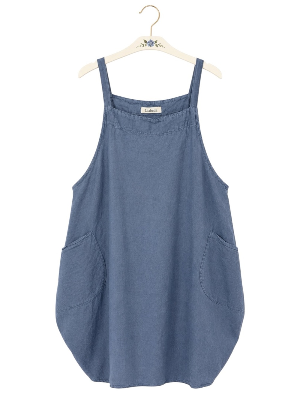 Liabella Italian Linen Lagenlook Tunic Dress Blue Gray Oversized Pockets OS
